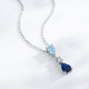 Collier pendentif en forme de larme en argent sterling S925 avec zircon bicolore en forme de poire, version cuivre personnalisable, Larmes de sirène, pour femmes - Product Image 3