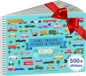 Libro de Pegatinas Personalizado para Niños de 2 <span class=keywords><strong>a</strong></span> 4 <span class=keywords><strong>A</strong></span>ños, Más de 500 Pegatinas de Autos, Camiones, Aviones, Trenes, 12 Páginas para Colorear, 12 Escenas Divertidas para Viajes de Niños Pequeños - Product Image 1