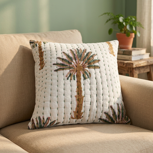 Funda de cojín y almohada cuadrada Kantha con estampado de palmeras, ecológica, hecha a mano, de algodón acolchado, para decoración del hogar y hoteles - Product Image 3