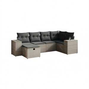 Conjunto de Sofá Modular de Jardín de Poliratán Gris de 6 Plazas con Otomana de Almacenamiento, Muebles de Exterior de Diseño Elegante - Product Image 1