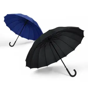 Supplier High Quality J-Shape PU Handle Anti Drip Umbrella Windproof Golf Umbrella Custom Auto Umbrella