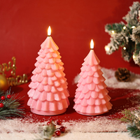 Matti's Fernbedienung 3D Echte Flamme Säulenkerze Rosa Baum Fernbedienung Timer Batteriebetrieben Weihnachtsbaum LED-Kerze Flammenlos
