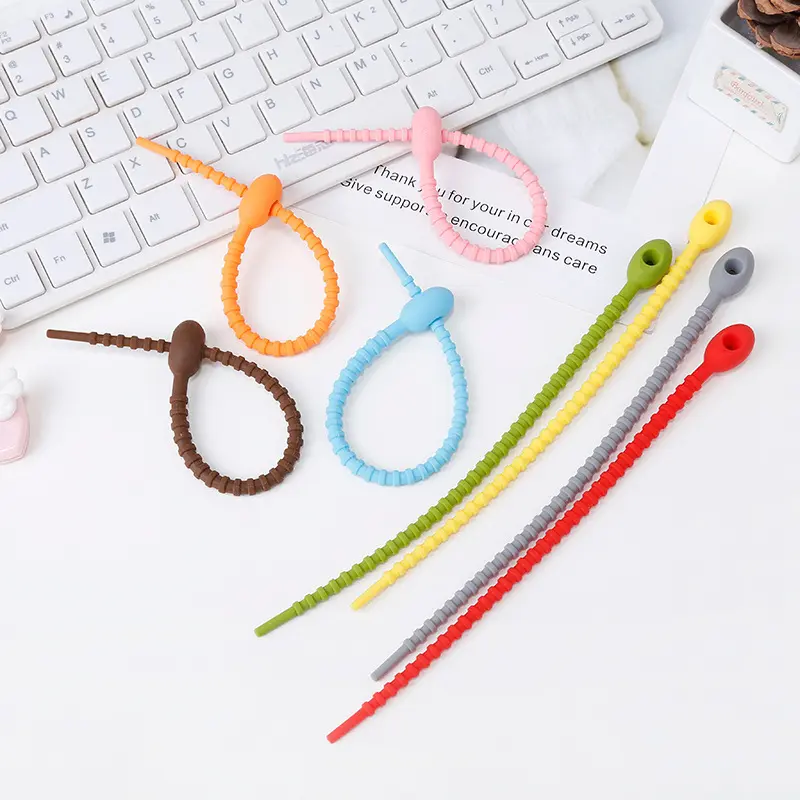 Hot selling colorful household multi-use smart flexible silicone food ties reusable bag silicone rubber cable ties