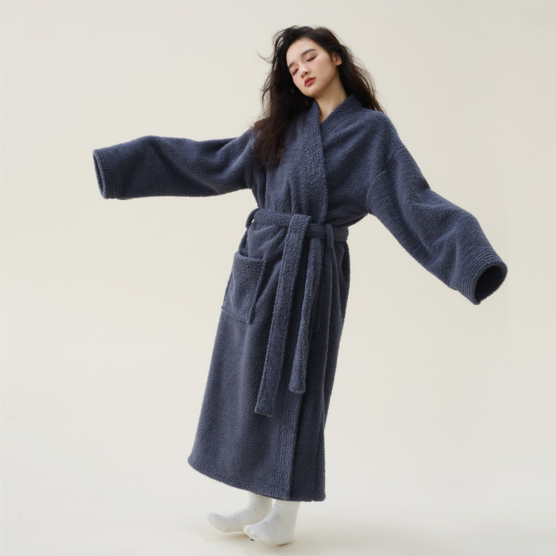 Peignoir femme en velours de riz gris foncé