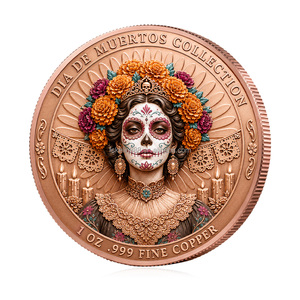 ชุดเหรียญทองแดงแท้ 1 ออนซ์ 99.9% รูปทรงกลม ลายวันแห่งความตาย (Dia De Muertos) ปี 2026 จำนวน 5 แบบ ดีไซน์กะโหลกน้ำตาลและสุนัขโชโล ของที่ระลึกสะสม งานสั่งทำพิเศษ - Product Image 2