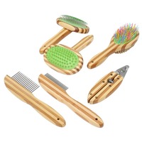 Outils de beauté en bambou Kit de toilettage pour animaux de compagnie Ciseaux de style simple à taille personnalisée Peigne à aiguille sûr Peigne à râteau pour chats et chiens Ensemble de voyage