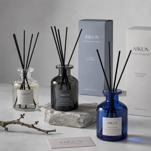 Aikun Colored Glass 120 ml Gift Box Black Stick Reed Diffuser Set with Long Lasting Fragrance Oil for <b>Home</b> Decor Display - Product Image 1