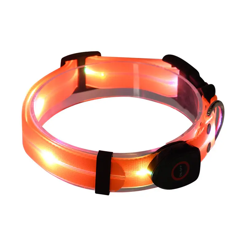 Yeni tasarım yumuşak PVC köpek tasma naylon su geçirmez 5V USB şarj edilebilir kauçuk köpek tasması ayarlanabilir LED el feneri köpek tasması