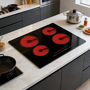 Table de cuisson électrique certifiée ETL 240V 6000W, 4 brûleurs, plaque <span class=keywords><strong>vitrocéramique</strong></span> infrarouge, installation câblée, <span class=keywords><strong>cuisinière</strong></span> radiante encastrable - Product Image 1