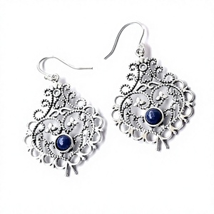 Boucles d'oreilles en forme de larme femmes bijoux couleur argent pierres de Lapis naturelles crochet boucle d'oreille cadeaux en gros boucles d'oreilles pour les femmes fête bohème - Product Image 3