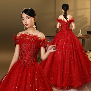 Vestido <span class=keywords><strong>de</strong></span> Noche y <span class=keywords><strong>Fiesta</strong></span> Feishiluo para Mujer, Rojo, Lujo Brillante, <span class=keywords><strong>de</strong></span> Encaje, Largo hasta el Suelo, Barato, para <span class=keywords><strong>Boda</strong></span> y Graduación - Product Image 2