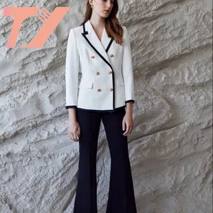 TUOYI Blazer Set Office Lady risvolto cappotto manica lunga con pantaloni elegante giacca sottile doppio petto donna Outwear Online