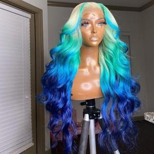 Ombre verde 13*6 parrucche in pizzo pieno capelli umani 6*6 HD blu scuro onda naturale allentata <span class=keywords><strong>platino</strong></span> 13*4 HD pizzo frontale 360 onda del corpo - Product Image 1