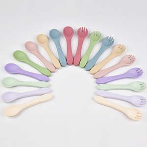 Non Toxic Infant Feeding Spoon Fork Kit <b>Microwave</b> Safe Heat Resistant Silicone Weaning Tableware Portable Travel Kids Flatware S - Product Image 3