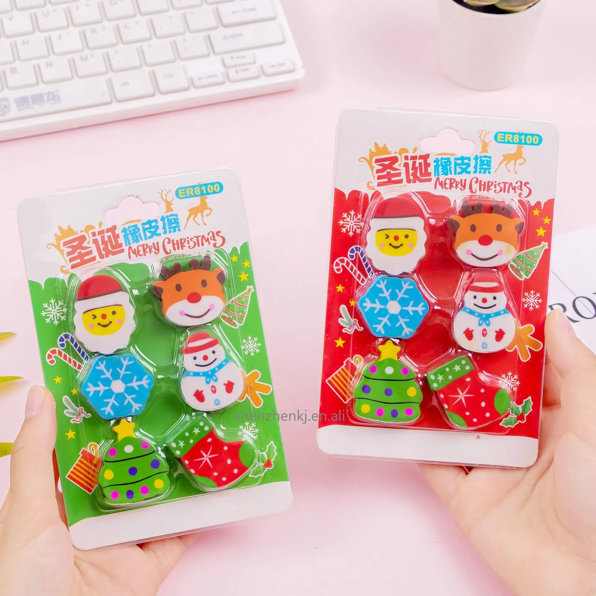Hot Sell Santa Christmas Tree Snowflake Advent Calendar Gift For Kids Student Cute Eraser School Office Tool