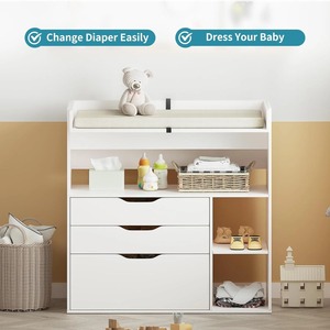 <span class=keywords><strong>Table</strong></span> à <span class=keywords><strong>langer</strong></span> <span class=keywords><strong>pour</strong></span> bébé en MDF blanc minimaliste contemporain avec 3 tiroirs et étagères de rangement - Product Image 2