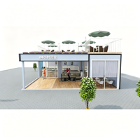 Kiosque alimentaire préfabriqué en conteneur rouge avec panneau solaire, auvent rétractable, restaurant mobile extérieur