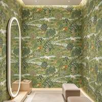 Mural Hewan Hutan Unicorn, Pelapis Dinding Hutan Hijau, Wallpaper Kustom, Pola Singa Rusa Burung untuk Latar Belakang Rumah Hotel Toko