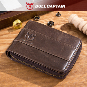 For Vintage Genuine Cowhide Leather <b>Wallet</b> Casual Change Driver's License Multi-Function Card <b>RFID</b> <b>Blocking</b> Zipper Short - Product Image 1