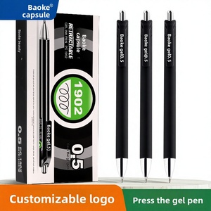 Bolígrafo de oficina de plástico negro neutro recargable para prensa, punta de 0.5mm, cuerpo esmerilado, impresión de logotipo, tinta, en caja, papelería PC1902 - Product Image 3