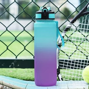 Bouteille d'eau de sport écologique de 32 oz avec marqueur de temps, grande capacité de 1000 ml, graduée, motivante, pour les sports de plein air, les voyages, l'eau bouillante - Product Image 4
