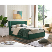 Sommier en métal à lattes Kainice avec tête de lit pour lit king-size à dossier haut, vérin hydraulique, cadre de lit bleu, style moderne du milieu du siècle, réglable