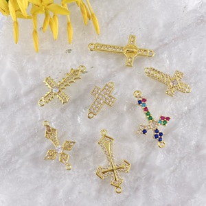 Kd 18K mạ vàng brass Zircon chữ thập Virgin Mary hai Nhẫn Phụ kiện kết nối cho phụ nữ thời trang đồ trang sức vòng cổ làm - Product Image 3