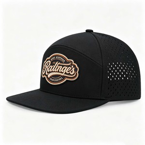 Unstructured Hydro Waterproof 5 Panel Golf <b>Hat</b> Rubber Patch Laser Cut Hole Snapback With Rope - Product Image 1