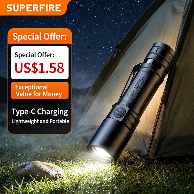 SUPERFIRE SF05 156 Lumens Portable Budget Rechargeable Flashlight - Waterproof Lightweight EDC Flashlight for Daily Carry