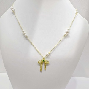 Collier personnalisé en argent 925 plaqué or avec nœud pour meilleures amies, design tendance, pour maman, délicat, pour l'été, avec breloques de mariée - Product Image 3