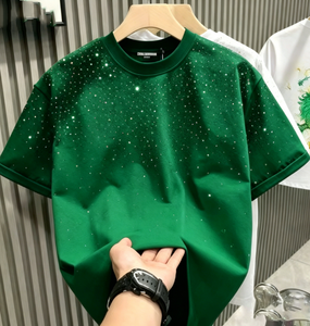 T-shirt da uomo in cotone 2025, moda estiva, a maniche corte, con stelle e strass, di tendenza, di nicchia, a mezza manica - Product Image 5
