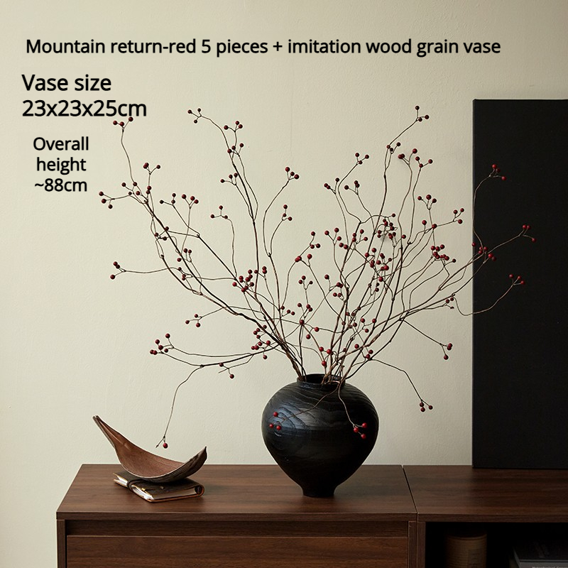 Retour des Montagnes - Ensemble Rouge 5 Pièces + Vase Effet Bois