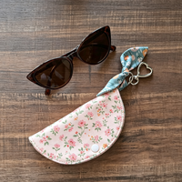 Pochette en tissu pour lunettes de soleil, étui de rangement portable pour lunettes à motif floral, pour voyage, fixation sur sac à main, usage quotidien
