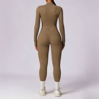Combinaison de sport pour femme GH avec logo personnalisé, manches longues, fermeture éclair, coupe ajustée, haute intensité, gym, fitness, yoga