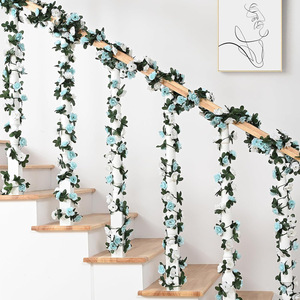 <b>Artificial</b> <b>Rose</b> Vines 200cm <b>White</b> And Light Blue Silk Flowers For Wedding Home Decoration - Product Image 2