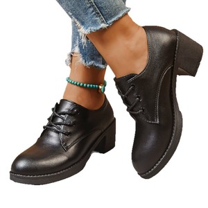 Nouvelles chaussures à lacets rétro à talon moyen, style britannique, talon épais, chaussures de travail professionnelles pour femmes, taille 43 - Product Image 5