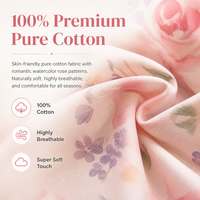 Ensemble de literie en coton pour chambre à coucher, 100% coton, volants français, rose pastel, motif floral