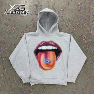 XuanZhiGe sweats à capuche personnalisés unisexe de haute qualité lavé surdimensionné lèvre <span class=keywords><strong>langue</strong></span> imprimer sweats à capuche essentiels sweat à capuche femmes de haute qualité - Product Image 6