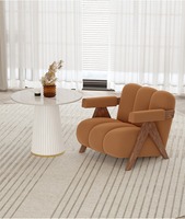Nouveau modèle 2026 – Chaise longue inclinable de style Mid-Century Modern, fauteuil d'appoint rembourré crème avec structure en bois massif pour salon