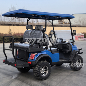 Carrito de golf azul de 6 plazas con elevación alta, espejos laterales con intermitentes y neumáticos de banda profunda para transporte de visitantes en villas y propiedades con lagos - Product Image 5