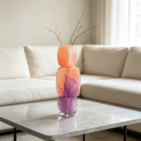 Vase en verre géométrique triangulaire moderne personnalisé, dégradé orange et violet, vase à fleurs hydroponique pour la décoration de la maison et des mariages