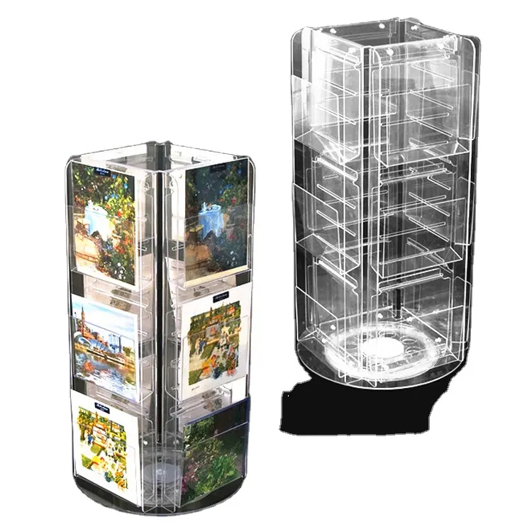 Creativo 3-Tier Acrilico Trasparente Display Stand Volantino Brochure Libri Giocattolo di Rotazione del Display Stand