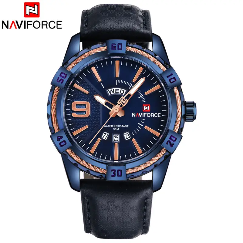 2018 NAVIFORCE Brand Men Sport Watches Men 30M Waterproof Genuine Leather Analog Quartz Wrist Watch Fashion Man Calendar Clock