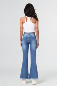 Jeans a Vita Alta da Donna con Orlo Sfilacciato e Paillettes, Denim Effetto Usurato, Stile Casual per Primavera - Product Image 2
