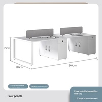 Bureau de personnel au design moderne et épuré, postes de travail doubles 4 places en forme de bande, utilisation commerciale, boîte à câbles en PVC, combinaison libre