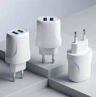 Chargeur mural UE avec sortie CC 5V 2.4A, double ports USB-A, charge rapide, certifié CE RoHS, prise UE pour ordinateur portable et téléphone portable