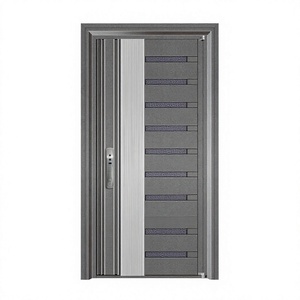 Porte d'entrée principale extérieure en alliage d'aluminium à grain de bois, à âme pleine, étanche, insonorisée, antivol, personnalisable pour villa - Product Image 1