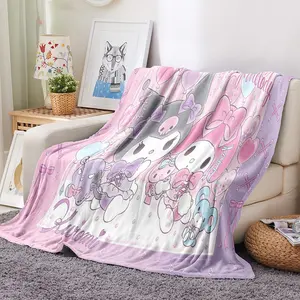 Sanrio Kuromi Mymelody kawaii dibujos animados franela mantas Anime felpa patrón Manta polar colcha para cama Oficina edredón