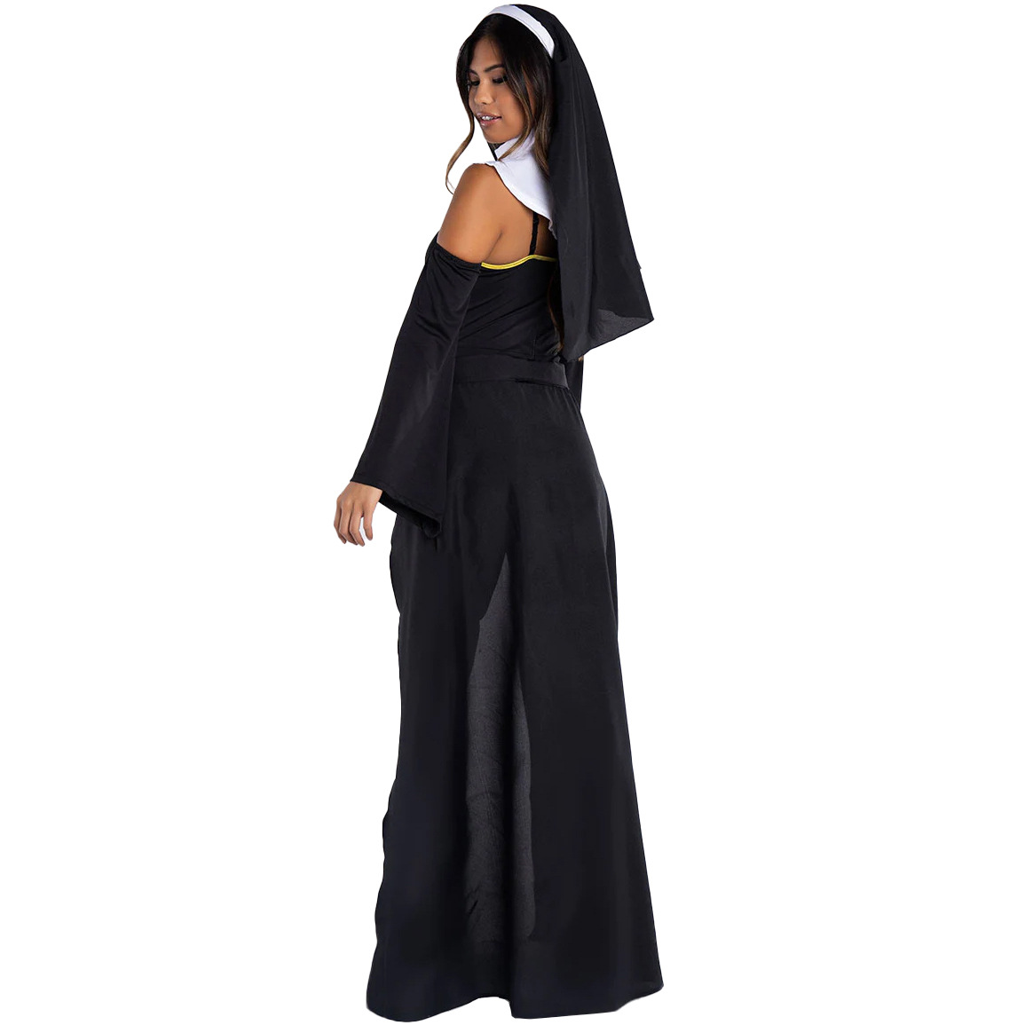 3 stuks volledige sets Umorden Halloween-kostuums voor vrouwen Het non-kostuum Fantasia Adulto Cosplay-kleding Jurk Hoofddoek Kruis