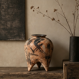 Vase <span class=keywords><strong>en</strong></span> céramique terracotta à base trépied, style pincelée d'encre, rustique Wabi Sabi, pour décoration de table de chevet de chambre - Product Image 5